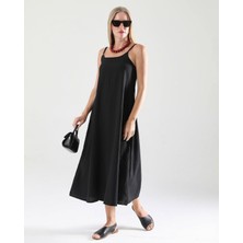 Cotton City Kadın Askılı Siyah Elbise