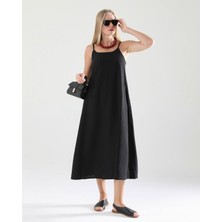 Cotton City Kadın Askılı Lacivert Elbise