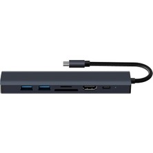 Ally BYL-2303 7 In 1 Type-C To USB + Type-C + Ethernet + Kart Okuyucu + HDMI Dönü? - CHT4926-8522