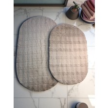 Kaymaz Jel Taban,tavşan Tüyü, Ikili Takım, 60 x 100 - 50 x 80 Cm, Modern, Bej Rengi,yıkanabilir, Klozet Takımı