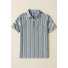 Calista Home Pamuk Erkek Polo Yaka Çizgili Kısa Kollu Tişört T-Shirt Yumuşacık