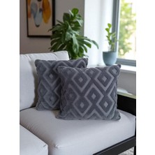 2'li Set Bohem Özel Tasarım Wellsoft Kırlent Kılıfı | Çift Taraflı 43X43 cm - Antrasit