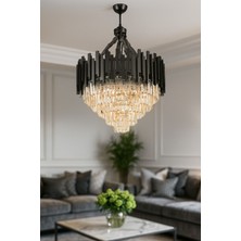 Avizemoda Sima 60 Cm'lik Kristal Cam Taşlı Lüks Avize - (Siyah Renk)