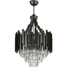 Avizemoda Sima 40 Cm'lik Kristal Cam Taşlı Lüks Avize - (Siyah Renk)