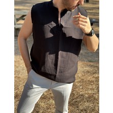 Sıfır Kol Hakim Yaka Müslin Kumaş Yazlık Erkek T-Shirt