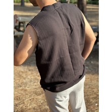 Sıfır Kol Hakim Yaka Müslin Kumaş Yazlık Erkek T-Shirt