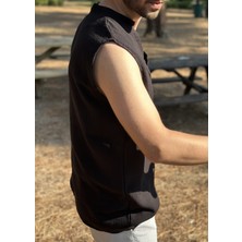 Sıfır Kol Hakim Yaka Müslin Kumaş Yazlık Erkek T-Shirt