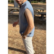 Sıfır Kol Hakim Yaka Müslin Kumaş Yazlık Erkek T-Shirt