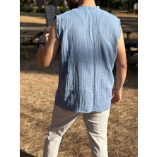 Sıfır Kol Hakim Yaka Müslin Kumaş Yazlık Erkek T-Shirt