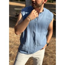 Sıfır Kol Hakim Yaka Müslin Kumaş Yazlık Erkek T-Shirt