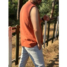 Sıfır Kol Hakim Yaka Müslin Kumaş Yazlık Erkek T-Shirt