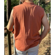 Sıfır Kol Hakim Yaka Müslin Kumaş Yazlık Erkek T-Shirt