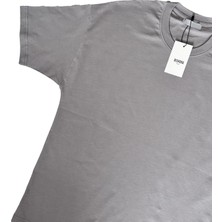 Gri Bisiklet Yaka Düz Basic Baskısız Oversize Erkek Tişört