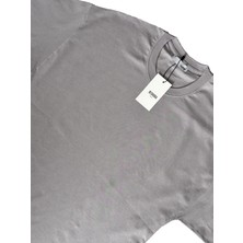 Gri Bisiklet Yaka Düz Basic Baskısız Oversize Erkek Tişört