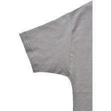 Gri Bisiklet Yaka Düz Basic Baskısız Oversize Erkek Tişört