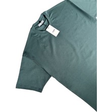 Mat Yeşil Bisiklet Yaka Düz Basic Baskısız Oversize Erkek Tişört