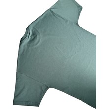 Mat Yeşil Bisiklet Yaka Düz Basic Baskısız Oversize Erkek Tişört