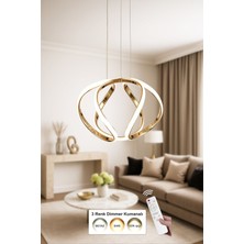 Avizemoda Vira 35 cm Dimmer Kumandalı 3 Renk Ledli (Sarı-Beyaz-Gün Işığı) Modern Sarkıt Avize - Gold