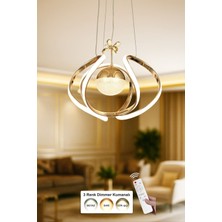 Avizemoda Vira Tekli Dimmer Kumandalı 3 Renk Ledli (Sarı-Beyaz-Gün Işığı) Modern Sarkıt Avize - Gold