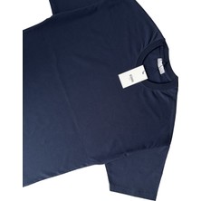 Lacivert Bisiklet Yaka Düz Basic Baskısız Oversize Erkek Tişört