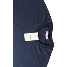 Lacivert Bisiklet Yaka Düz Basic Baskısız Oversize Erkek Tişört