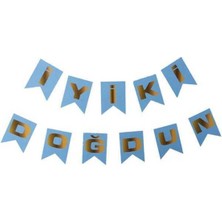 Teknotrust Doğum Günü Kutlama Seti, Mavi, Küçük Flama Bayrak, Şık ve Renkli Tasarım