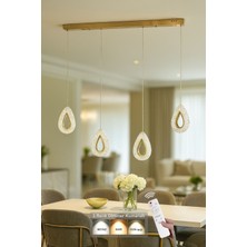 Avizemoda Dali 4'Lü Ledli Dim Kumandalı Modern Yemek Masası Üstü Avize (3 Renk Led; Sarı-Beyaz-Gün ışığı)-GOLD