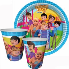 Teknotrust Rafadan Tayfa Temalı 8'li Tabak ve Bardak Seti, Renkli ve Şık Tasarım