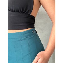 Pileli Düğmeli Etek Yeşil S24811