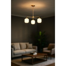 Avizemoda Siena 3 lü Beyaz Camlı Salon Oturma Odası Modern Sarkıt Avize - (Gold Kaplama)