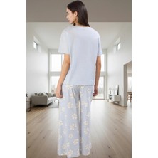 Ilkbahar Sonbahar Homewear %100 Pamuk Çiçekli Pijama Takımı Modern Stil Kaliteli Işçilik