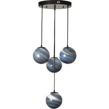 Avizemoda Galaksi 4 lü Gökyüzü Desen Camlı Salon Oturma Odası Modern Sarkıt Avize - (Siyah Kasa)