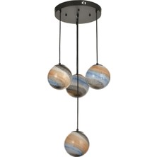 Avizemoda Galaksi 4 lü Uzay Desen Camlı Salon Oturma Odası Modern Sarkıt Avize - (Siyah Kasa)