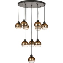 Avizemoda Side 10 lu Kahve Camlı Salon Oturma Odası Modern Sarkıt Avize - (Siyah Kasa)