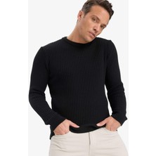 DeFacto Standart Fit Bisiklet Yaka Basic Dokulu Triko Kazak E0811AX25WN