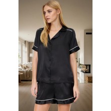 Biyeli Detaylı Saten Pijama Takımı %100 Polyester Dokuma Kumaş Regular Kalıp Dayanıklı Malzeme