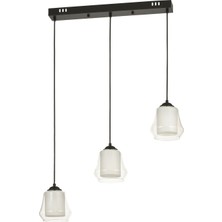 Avizemoda Venita 3 lü Yemek Masası Üstü Şeffaf+Beyaz Çift Camlı Modern Sarkıt Avize - (Siyah Kasa)
