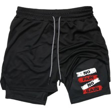 Aytok Tekstil Baskılı Sporcu Şortu, Alt Siyah Tayt Görünümlü Çok Cepli Taytlı Spor Şortu No Pain