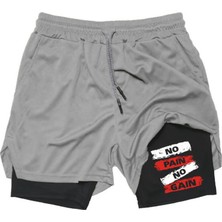 Aytok Tekstil Baskılı Sporcu Şortu, Alt Siyah Tayt Görünümlü Çok Cepli Taytlı Spor Şortu No Pain