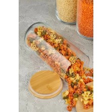 3 Adet Bambu Kapaklı Vakumlu Cam Kavanoz 1400ML Baharatlık Bakliyat Gıda Saklama Kabı Organizer
