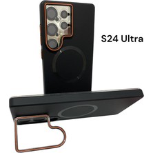 Samsung Galaxy S24 Ultra Uyumlu Magnezyum Serisi Standlı Kapak Magsafe Sert Kılıf +Lens Koruma .