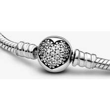 Pave Taşlı Kalp Gümüş Bileklik Charm Taşıyıcı