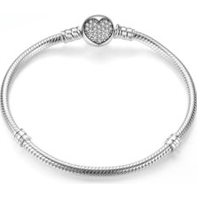 Pave Taşlı Kalp Gümüş Bileklik Charm Taşıyıcı