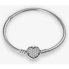 Pave Taşlı Kalp Gümüş Bileklik Charm Taşıyıcı