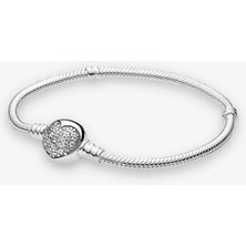 Pave Taşlı Kalp Gümüş Bileklik Charm Taşıyıcı