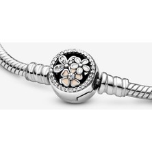 Çiçek Klipsli Gümüş Bileklik Charm Taşıyıcı
