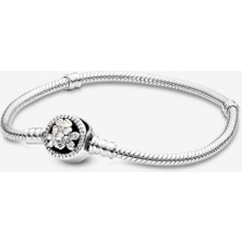 Çiçek Klipsli Gümüş Bileklik Charm Taşıyıcı