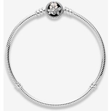 Çiçek Klipsli Gümüş Bileklik Charm Taşıyıcı