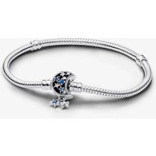 Işıltılı Ay Klipsli Gümüş Bileklik Charm Taşıyıcı