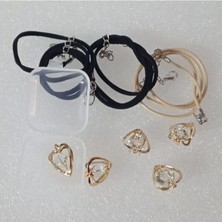( 5 x Adet ) 1 Set Elmas Model Yalnız Kalp Bileklik & Küpe & Kolye Ucu